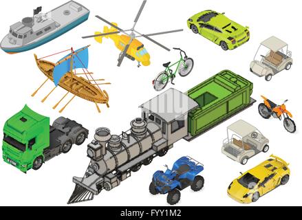 Véhicules fixé télévision isométrique vector Illustration de Vecteur