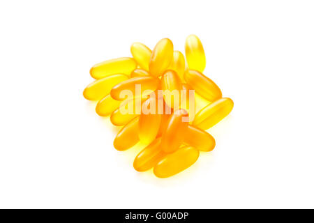 Les capsules de gel avec de l'huile de poisson. Banque D'Images
