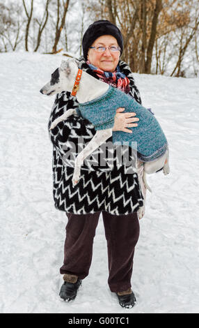 Whippet et son propriétaire. Banque D'Images