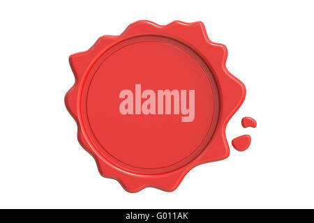 Sceau de cire rouge, rendu 3D isolé sur fond blanc Banque D'Images