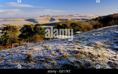 Un matin glacial sur Morgan's Hill, à l'égard Winfield vers le bas. Banque D'Images