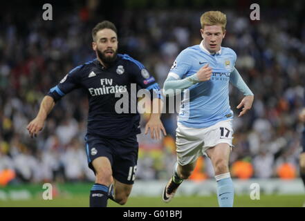 Daniel Carvajal et Kevin De Bruyne en action pendant le match de Ligue des Champions Manchester City - real madrid Banque D'Images