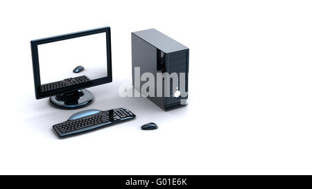 3d sur ordinateur avec clavier et souris sur fond blanc Banque D'Images