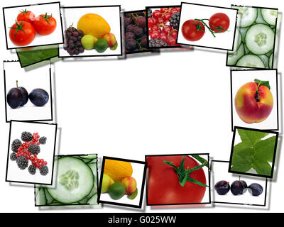 Images du film avec des images d'aliments sains, border on white background with copy space Banque D'Images