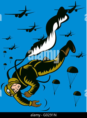 La seconde guerre mondiale, soldat tirant deux parachutisme cordon Banque D'Images