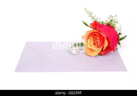 Red Rose, anneau de diamant, lettre Banque D'Images