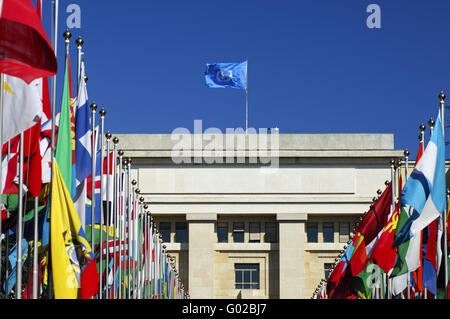 Cour de drapeau, Nations Unies, Genève, Suisse Banque D'Images