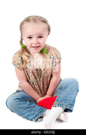 Photo de petite fille en studio isolated on white Banque D'Images