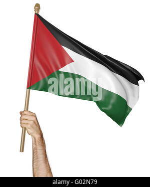 Brandissant fièrement à la main le drapeau national de la Palestine, 3D Rendering Banque D'Images