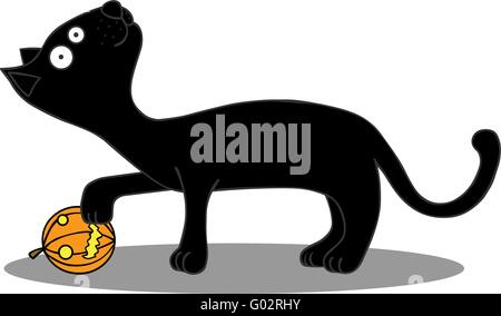 Chat noir jouant avec bal Illustration de Vecteur