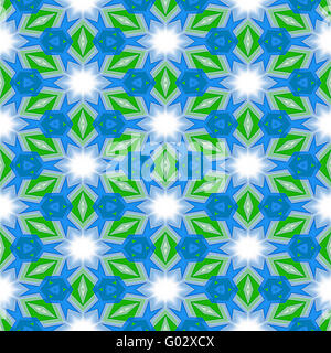 Texture abstraite transparente à étoiles blanches et feuilles vert sur bleu Banque D'Images
