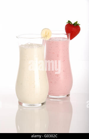 Fraise et banane milk-shakes Banque D'Images