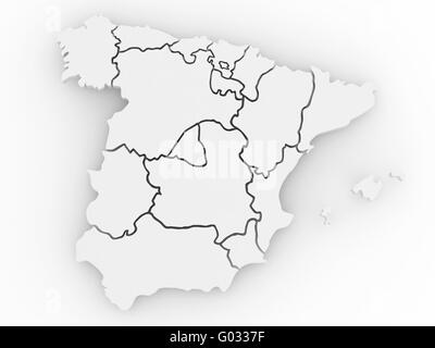 Carte en trois dimensions de l'Espagne sur fond blanc isolé. 3d Banque D'Images