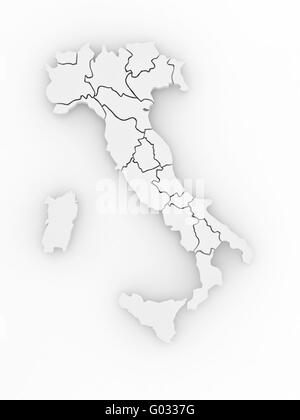 Carte en trois dimensions de l'Italie sur fond blanc isolé. 3d Banque D'Images