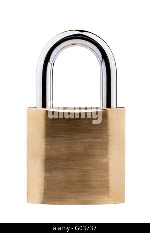 Cadenas en laiton isolé sur blanc avec clipping path Banque D'Images