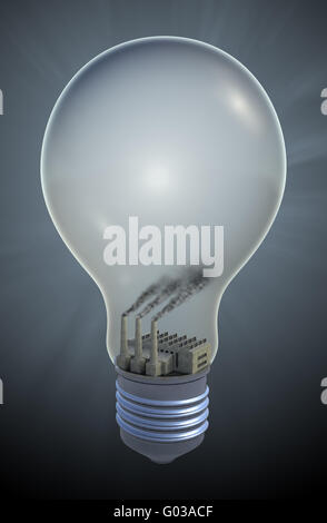 Ampoule avec une électricité au charbon, combustible fossile - concept illustration Banque D'Images