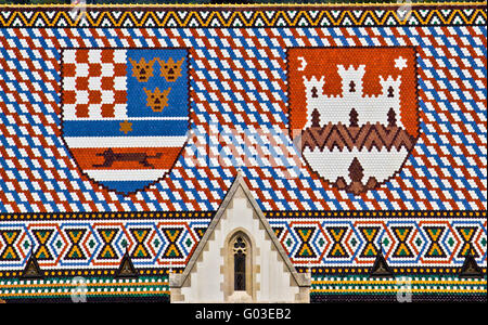 Toit de l'église Saint Marc avec blason croate Banque D'Images