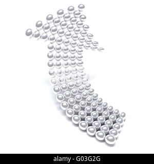 Flèche grise composée de billes de métal sur un fond blanc Banque D'Images