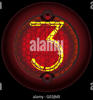 Chiffre 3 (trois). Indicateur tube Nixie Banque D'Images