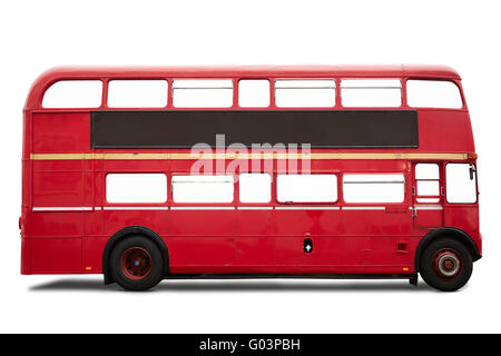 London bus rouge à deux étages, on white Banque D'Images