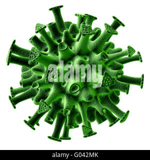 Virus vert isolé sur fond blanc. Banque D'Images