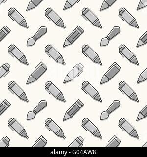 Motif transparent gris avec ornement outils de dessin sur fond blanc. vector graphic design accessoires stylo pinceau, papier peint. Illustration de Vecteur