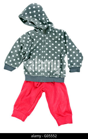 Hooded sweater gris à pois pour enfants pantalon avec red Banque D'Images