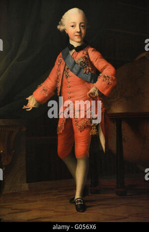 Empereur de Russie Paul I (1754-1801). Portrait du Tsar dans son enfance en tant que Grand-duc Paul Petrovitch en classe. Par peintre russe Virgilius Eriksen (1722-1782). La Russie, 1766. Huile sur toile. Le Musée de l'Ermitage. Saint Petersburg. La Russie. Banque D'Images