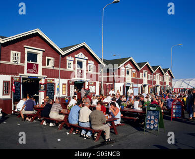 Port de Skagen, restaurants de poisson dans le vieux port de pêche, cabanes nord Jutland, Danemark, Scandinavie, Europe Banque D'Images