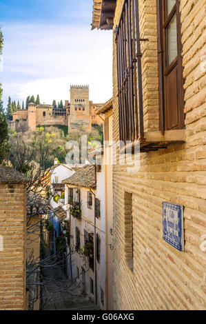 Quartier de l'Albayzin et l'Alhambra à Grenade, Andalousie, Espagne Banque D'Images