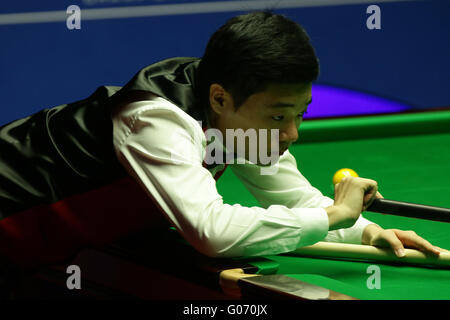 Sheffield, Royaume-Uni. 29 avril, 2016. Ding Junhui en action contre Alan McManus dans la deuxième session des 33 meilleures images à la demi-finale aux Championnats du monde de snooker 2016 à Sheffield. Credit : Action Plus Sport Images/Alamy Live News Banque D'Images