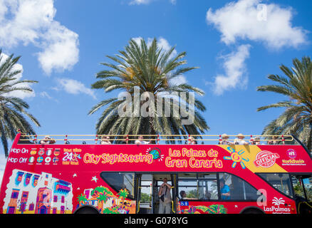 Open top city bus de tourisme dans la région de parque santa catalina à las Palmas, Gran Canaria, îles canaries, espagne Banque D'Images