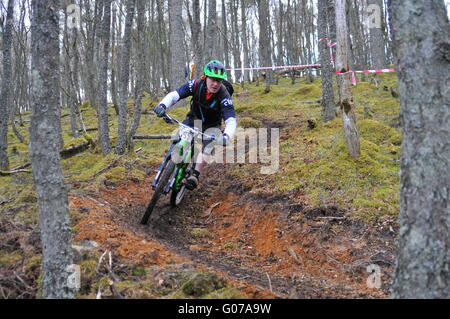 Concurrent au vélo de montagne VTT enduro de Dunkeld, Dunkeld Événement 2016 Banque D'Images
