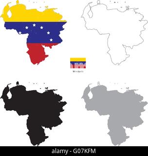 Pays Venezuela silhouette noire et avec le drapeau sur le contexte Illustration de Vecteur