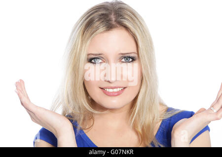 Belle femme aux cheveux blonds dans une robe bleue Banque D'Images