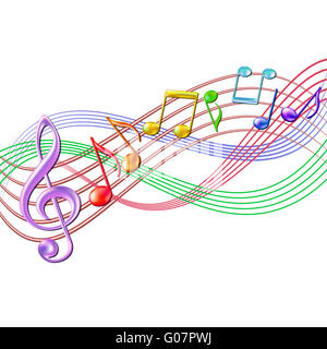 Les notes de musique en couleur sur fond blanc. Banque D'Images