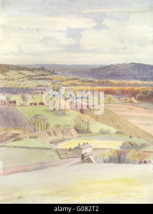 SURREY : vue sur Merstham et de Redhill, Alderstead, antique print 1914 Banque D'Images