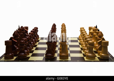 Conseil d'échecs et de pièces d'échecs. Deux lignes supplémentaires d'évêques comme nuclead la défense antimissile. Banque D'Images
