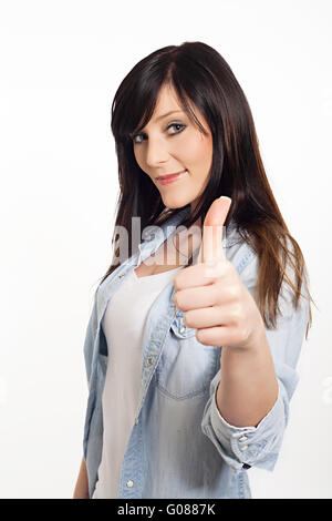 Portrait d'une belle jeune femme Thumbs up Banque D'Images