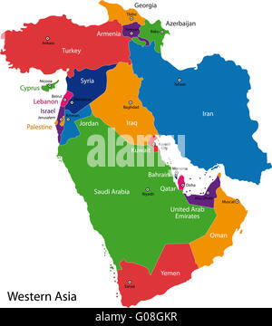 Carte de l'Asie occidentale Banque D'Images