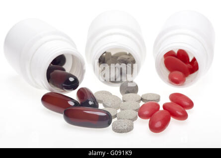 Capsules de bouteilles blanc renversé Banque D'Images