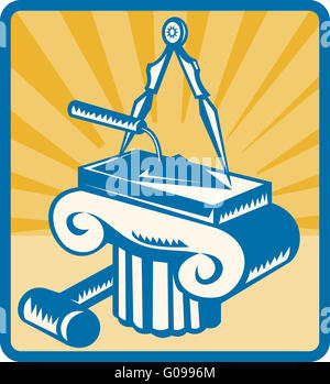 Truelle de maçonnerie Mallet et boussole rétro Colonne Banque D'Images