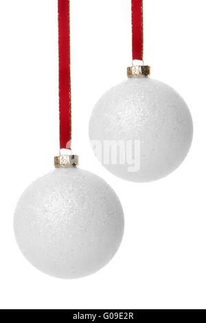 Boules de Noël blanc, Noël suspendus isolés Banque D'Images
