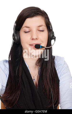 Jeune femme avec casque Banque D'Images