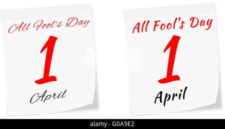 Page de calendrier avec la date de tous les Fool's Day le 1 er avril 2014 isolé sur fond blanc Banque D'Images