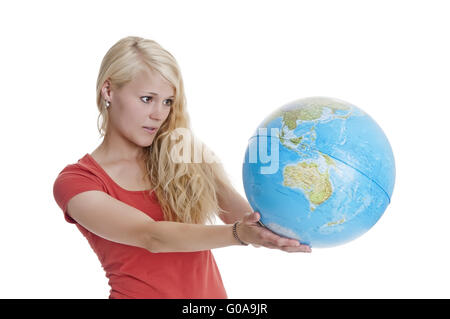 Woman holding globe Banque D'Images