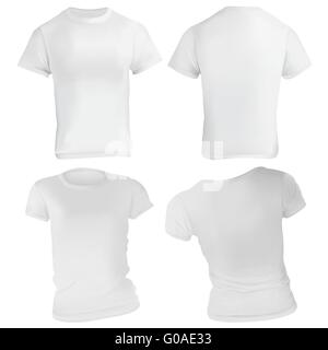 Vector illustration of blank white t-shirt modèle pour les hommes et les femmes, avant et arrière, gradient, conception réaliste de maille isolée Illustration de Vecteur