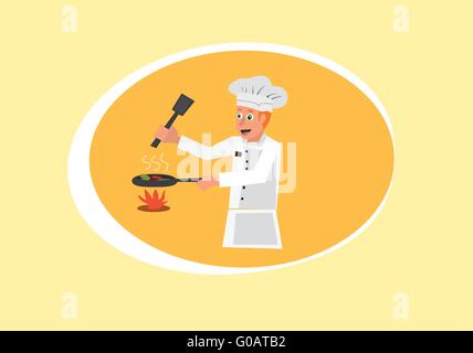 Vector illustration of restaurant chef cooking in the kitchen Illustration de Vecteur