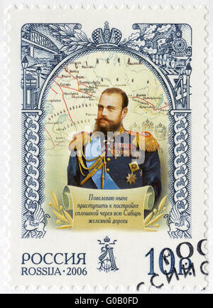 Russie - 2006 : montre Alexandre III (1845-1894), l'empereur, et la carte, l'histoire de l'État russe Banque D'Images