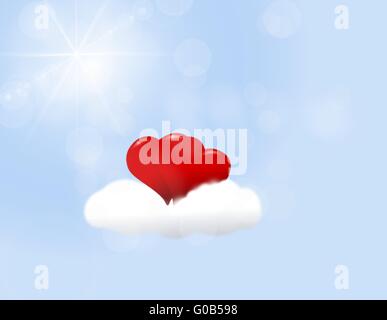 Deux cœurs sur un nuage pour une Saint-valentin sur fond blanc Banque D'Images